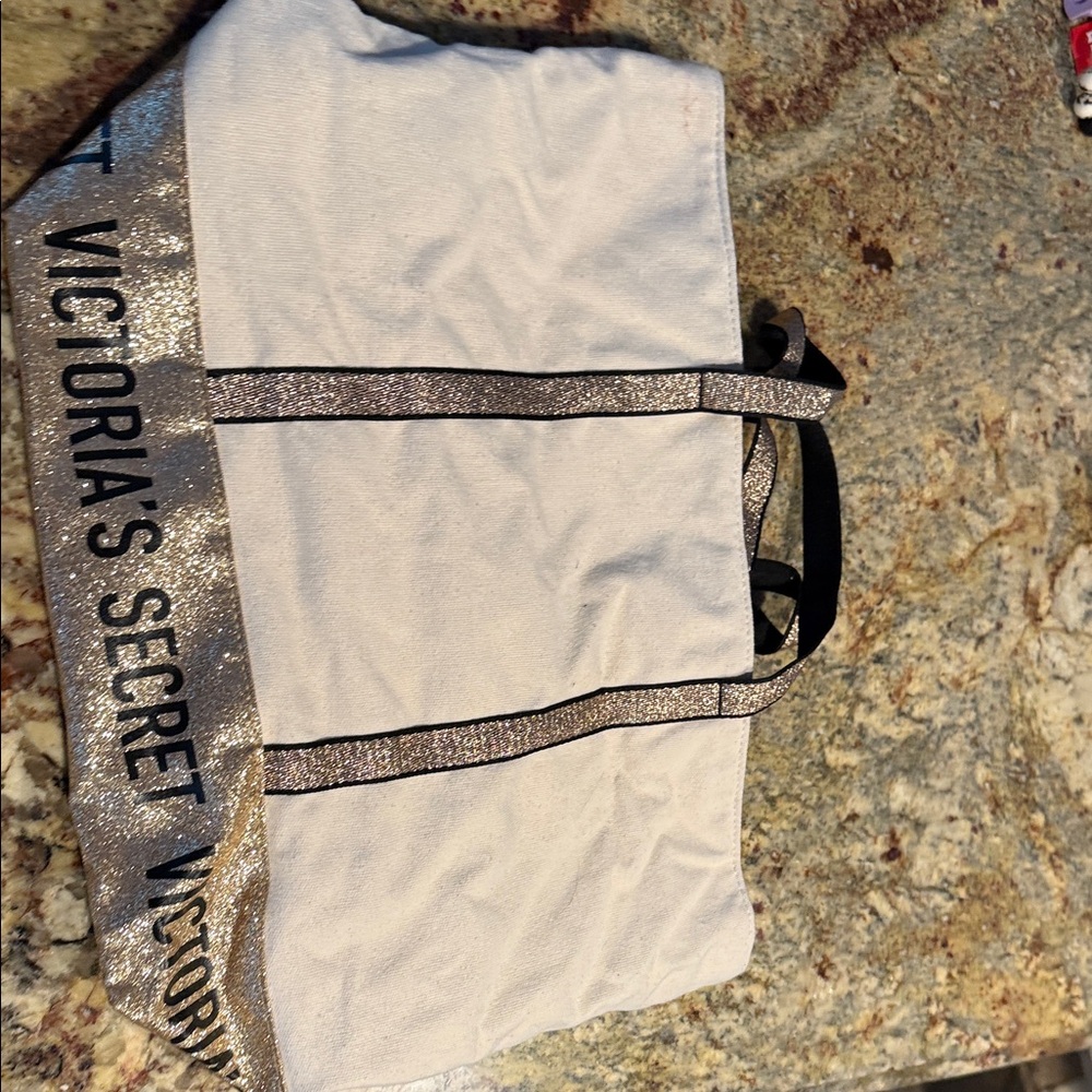 Victoria's Secret Glittery Black and Cream Tote - Picture 4 of 5